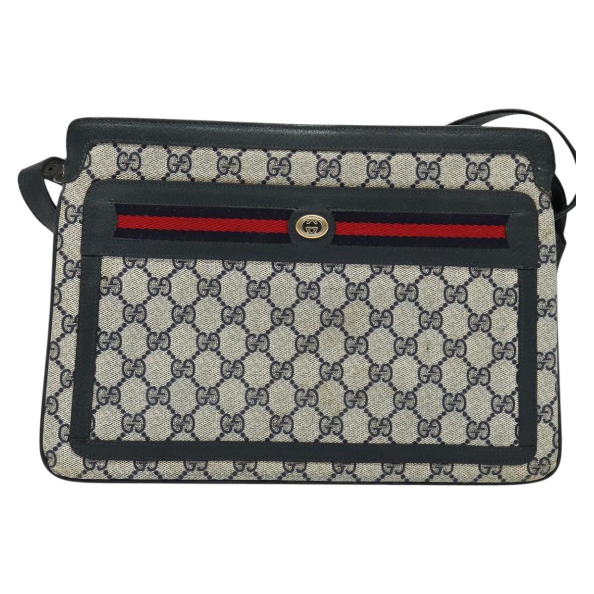 GUCCI GG Supreme Sherry Line Shoulder Bag PVC Navy Red 41 02 090 Auth bs22750