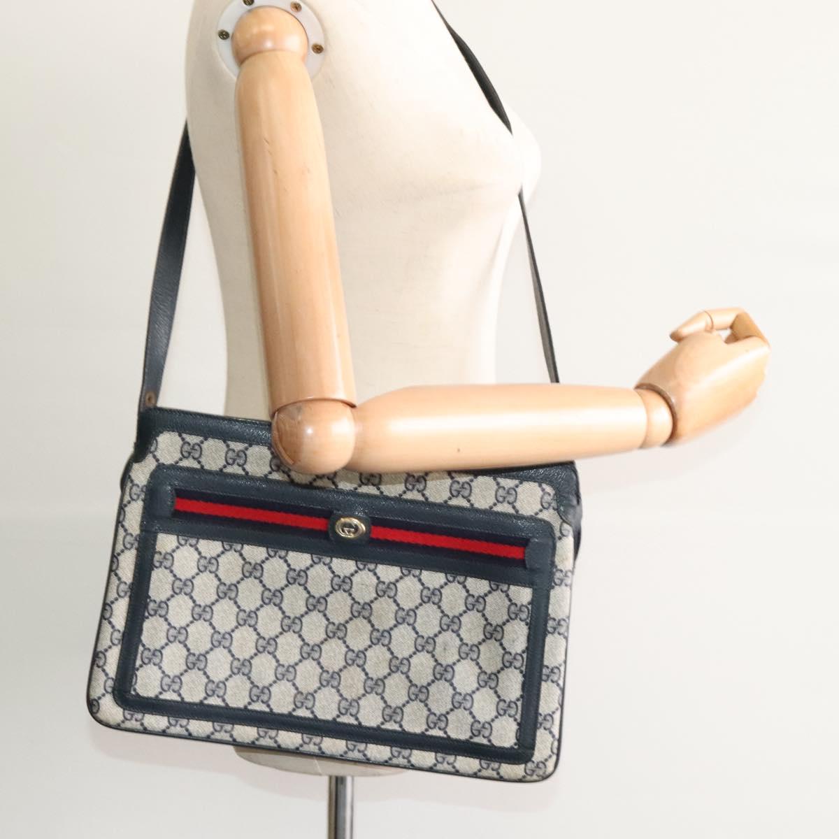 GUCCI GG Supreme Sherry Line Shoulder Bag PVC Navy Red 41 02 090 Auth bs22750