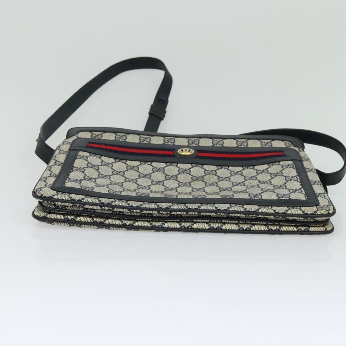 GUCCI GG Supreme Sherry Line Shoulder Bag PVC Navy Red 41 02 090 Auth bs22750