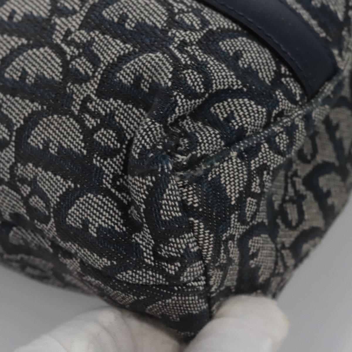 Christian Dior Trotter Canvas Hand Bag Navy Gold Auth bs22777