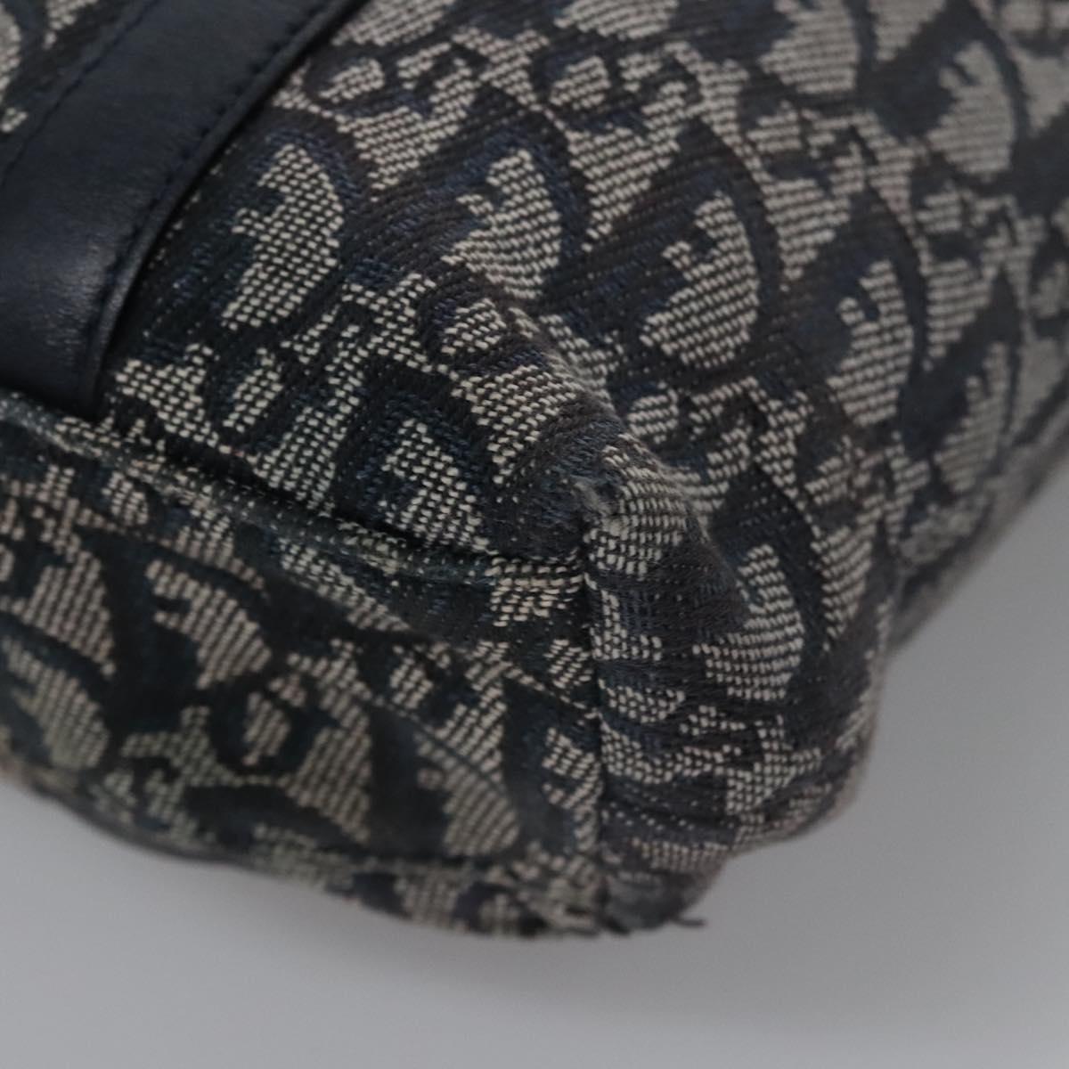 Christian Dior Trotter Canvas Hand Bag Navy Gold Auth bs22777