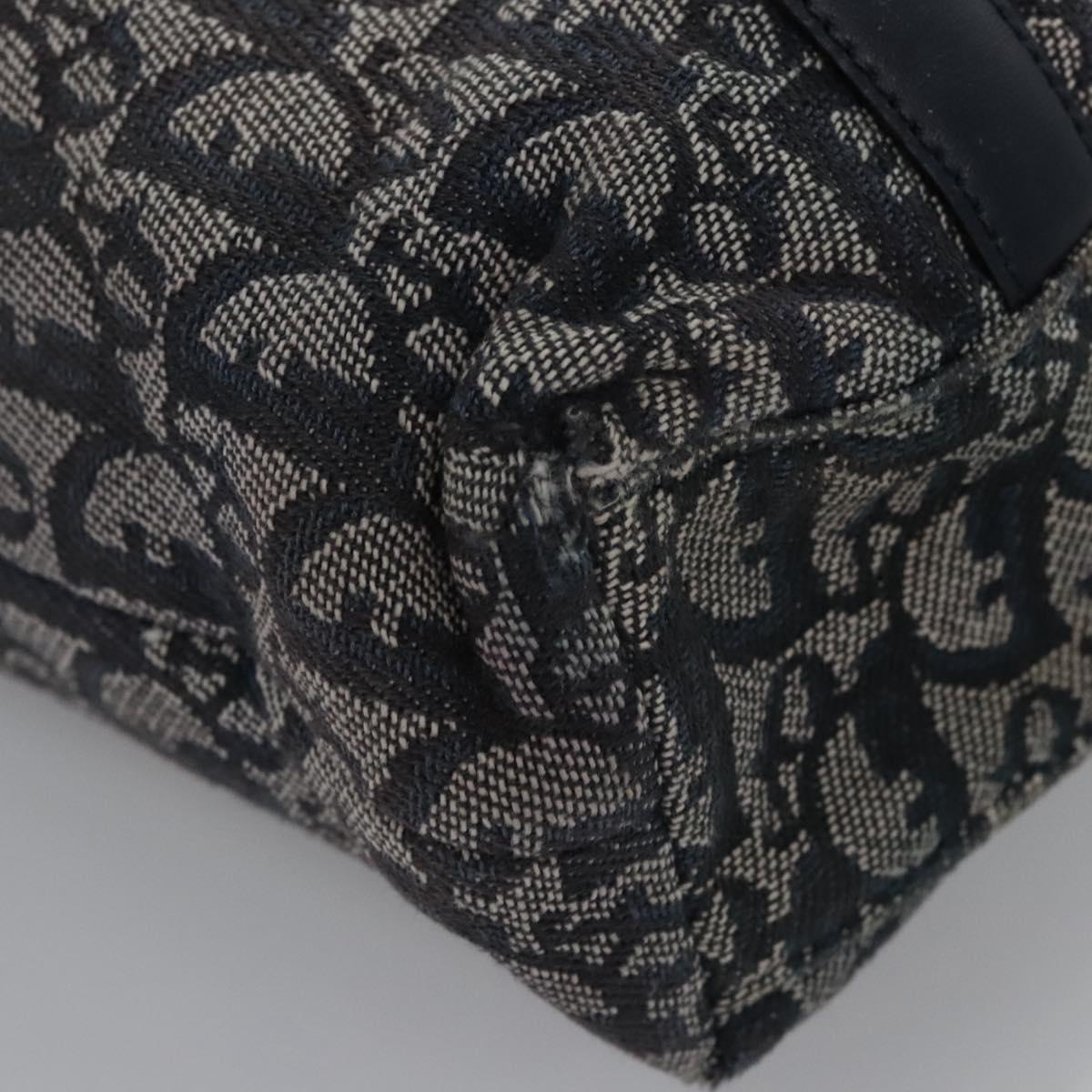 Christian Dior Trotter Canvas Hand Bag Navy Gold Auth bs22777