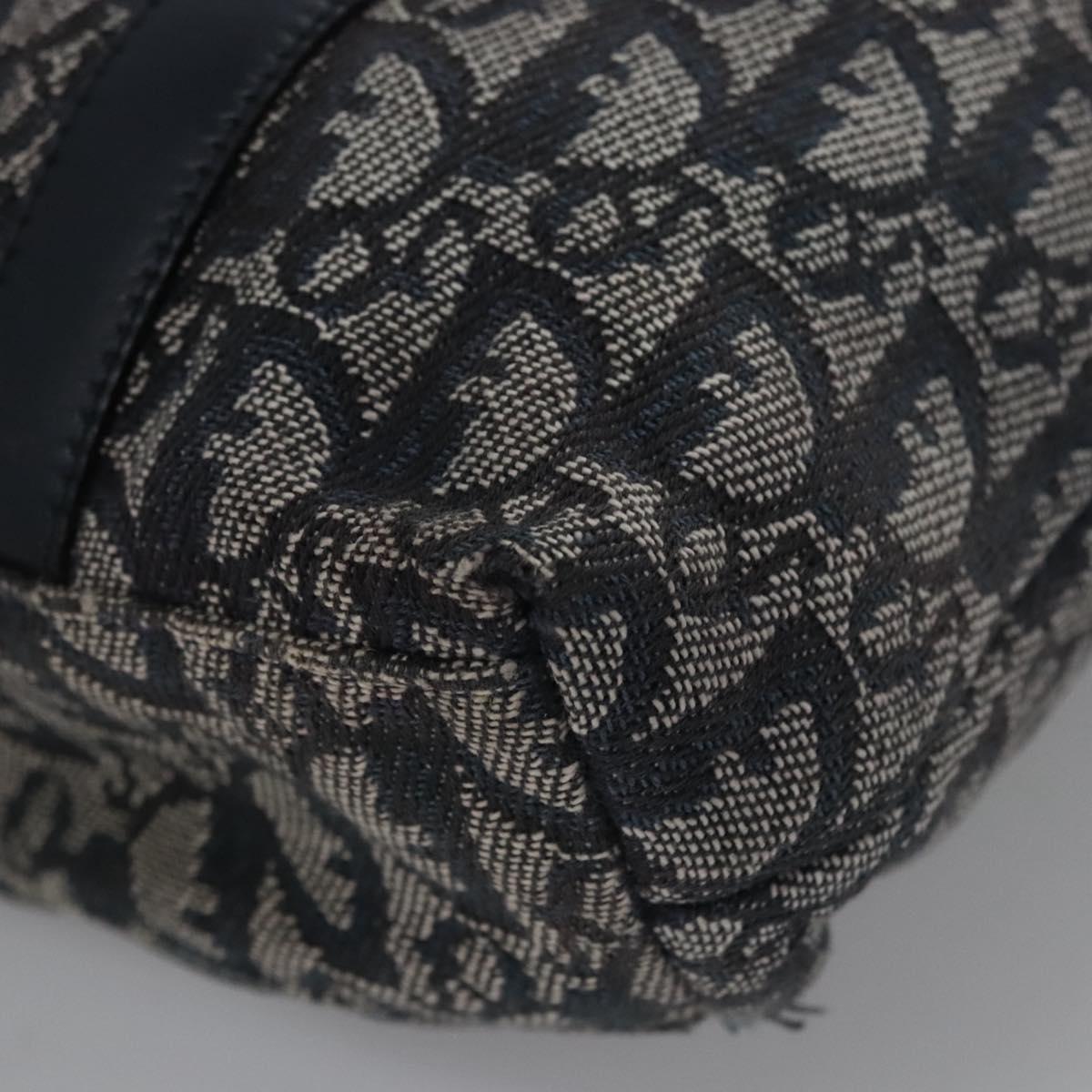 Christian Dior Trotter Canvas Hand Bag Navy Gold Auth bs22777