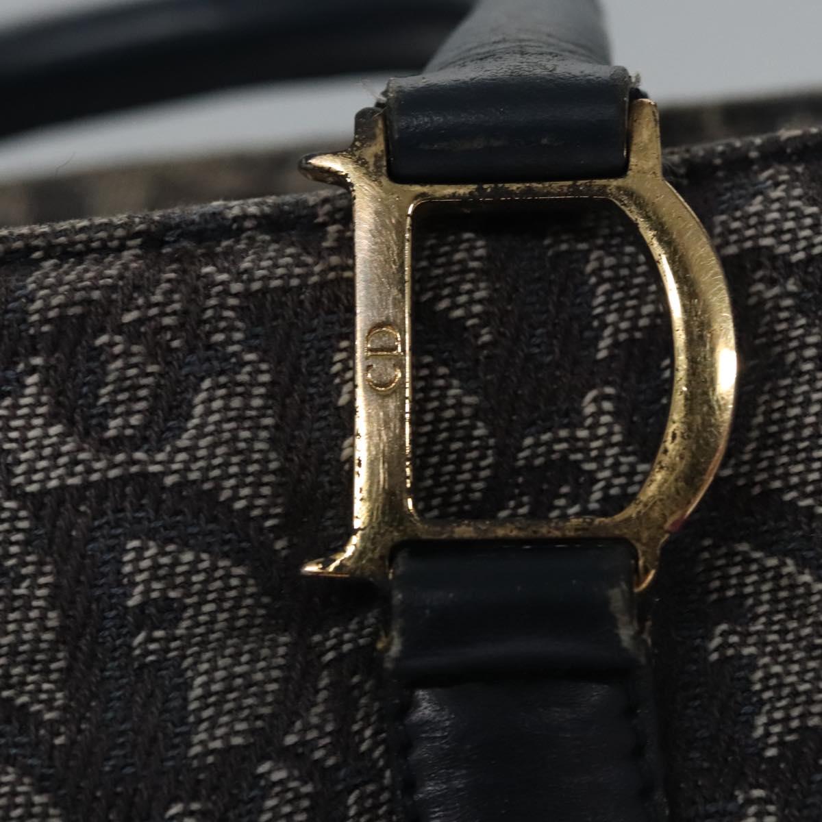 Christian Dior Trotter Canvas Hand Bag Navy Gold Auth bs22777