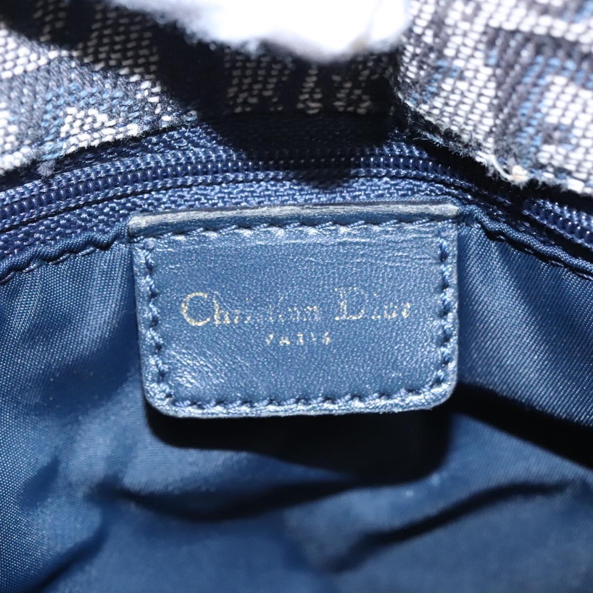 Christian Dior Trotter Canvas Hand Bag Navy Gold Auth bs22777