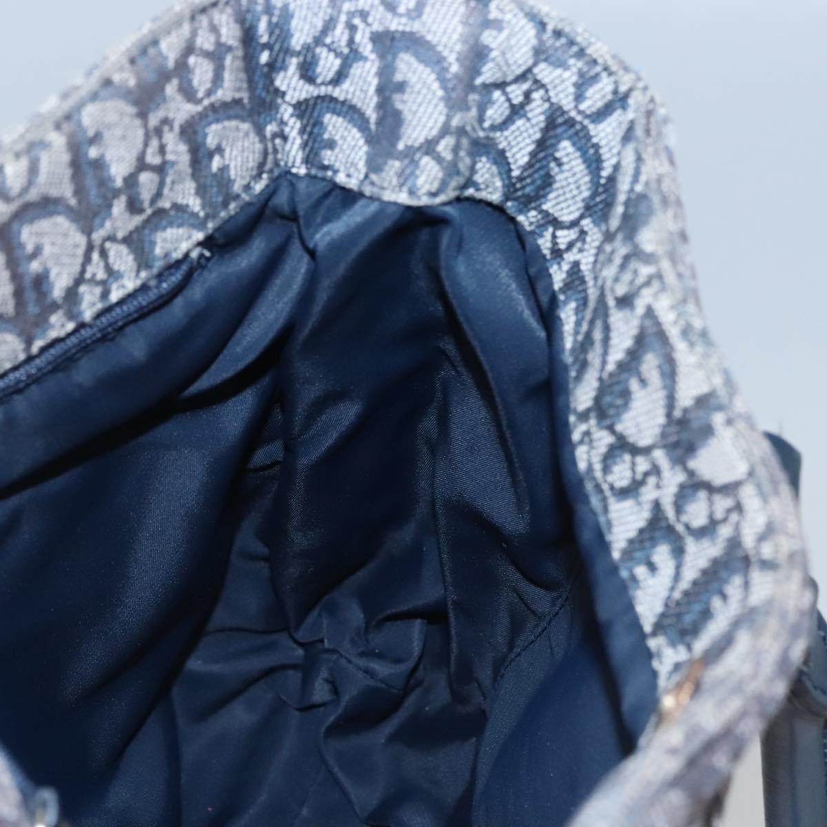 Christian Dior Trotter Canvas Hand Bag Navy Gold Auth bs22777