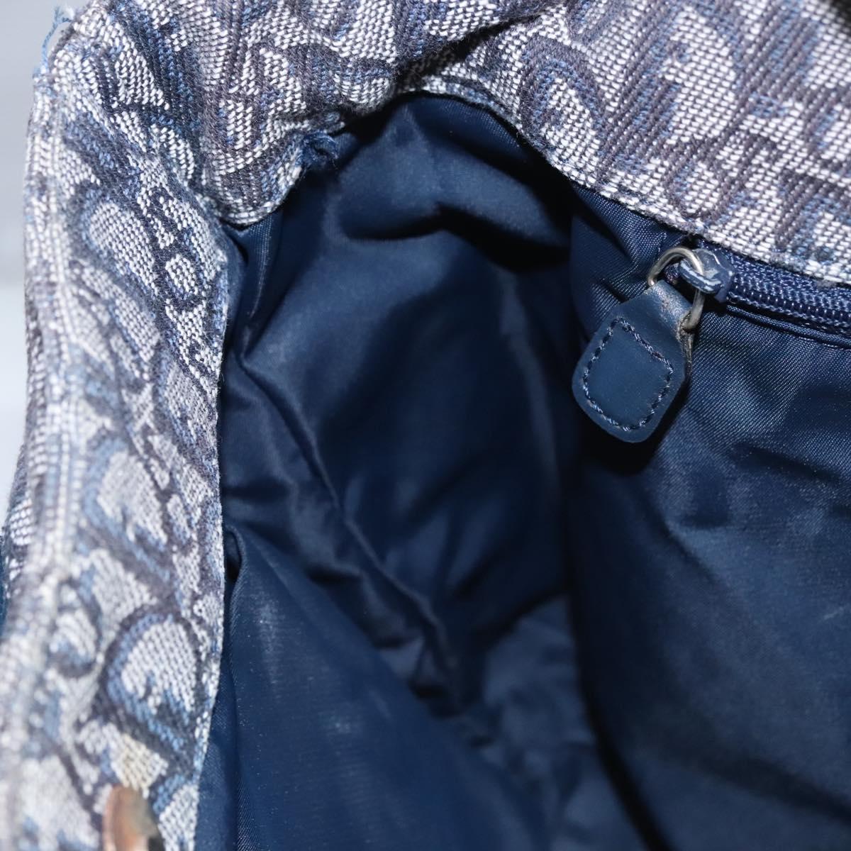 Christian Dior Trotter Canvas Hand Bag Navy Gold Auth bs22777