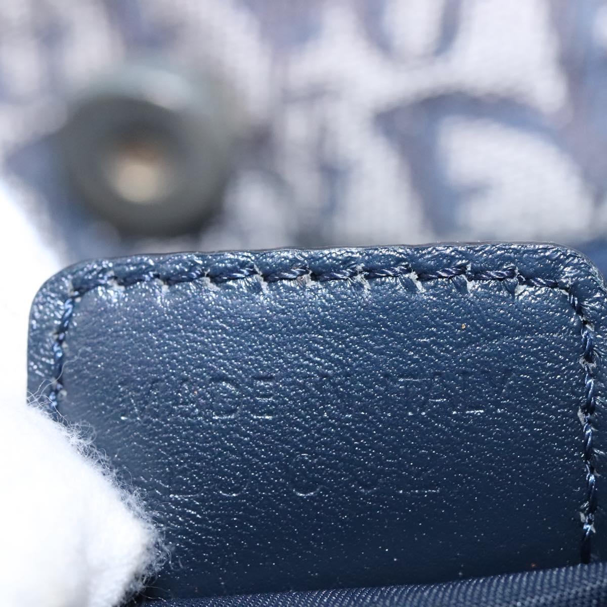 Christian Dior Trotter Canvas Hand Bag Navy Gold Auth bs22777
