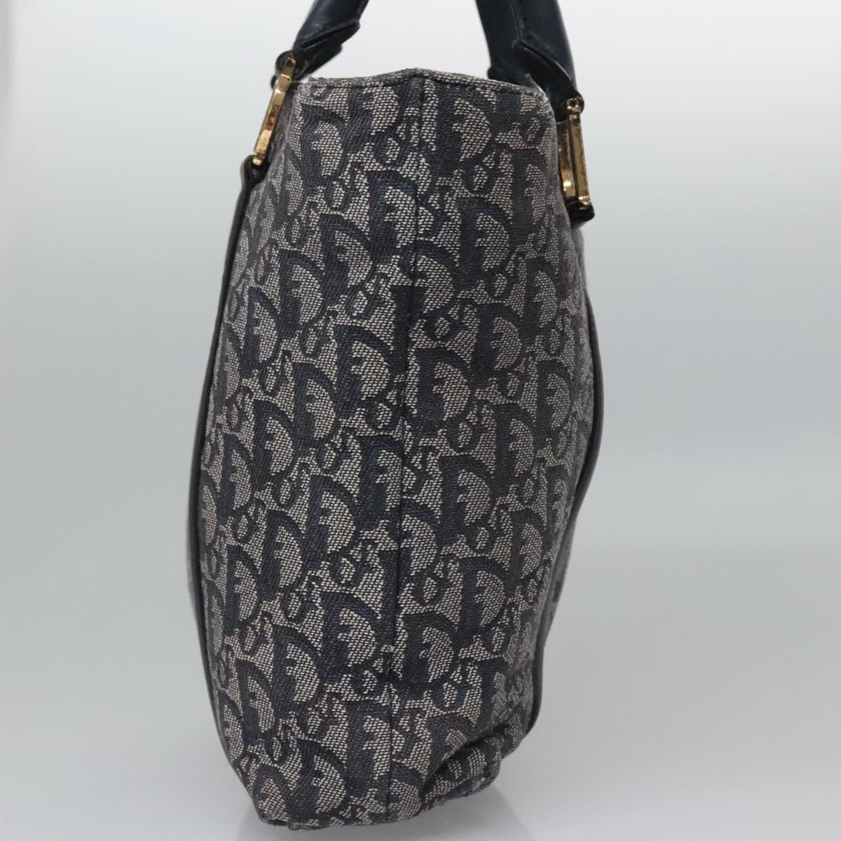 Christian Dior Trotter Canvas Hand Bag Navy Gold Auth bs22777
