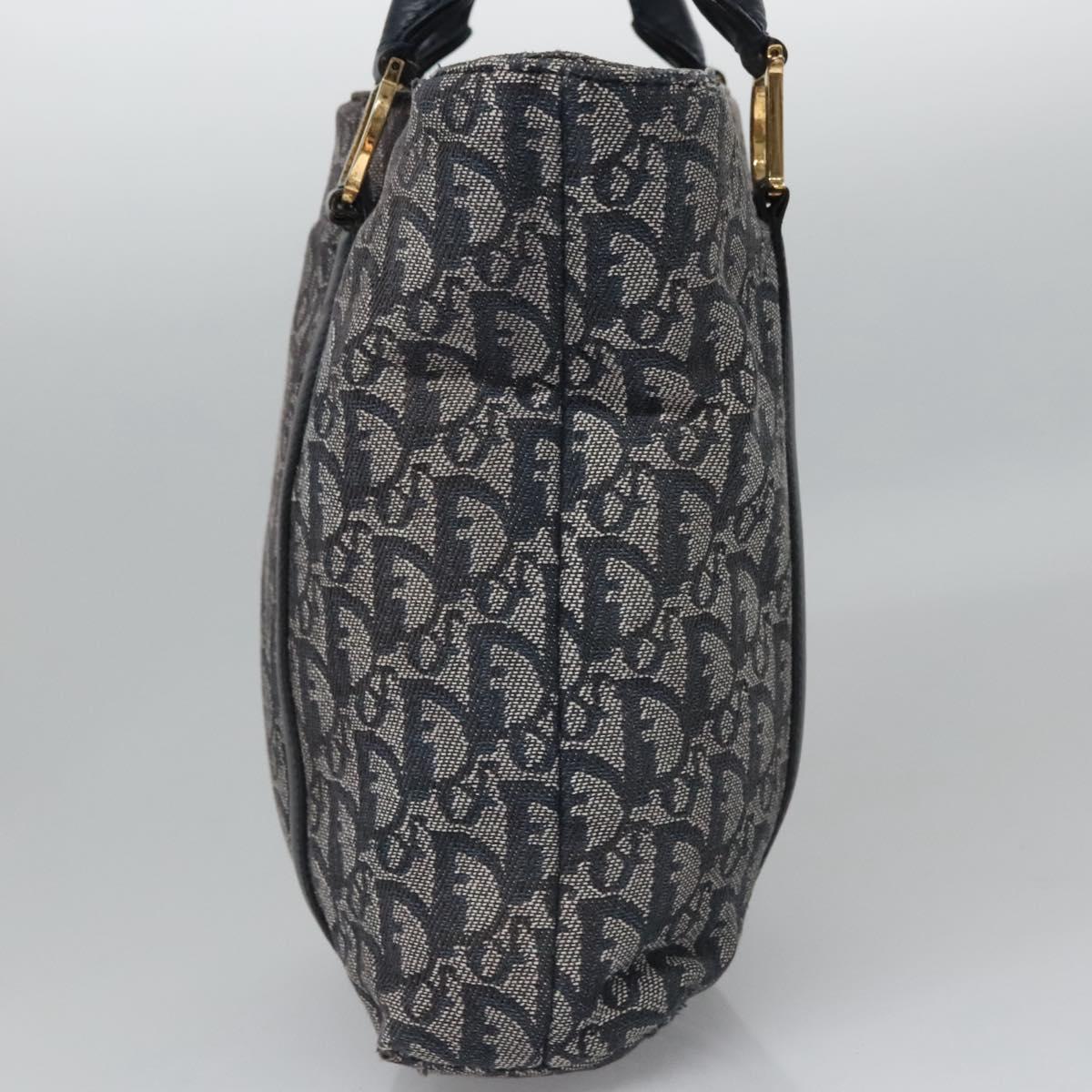 Christian Dior Trotter Canvas Hand Bag Navy Gold Auth bs22777