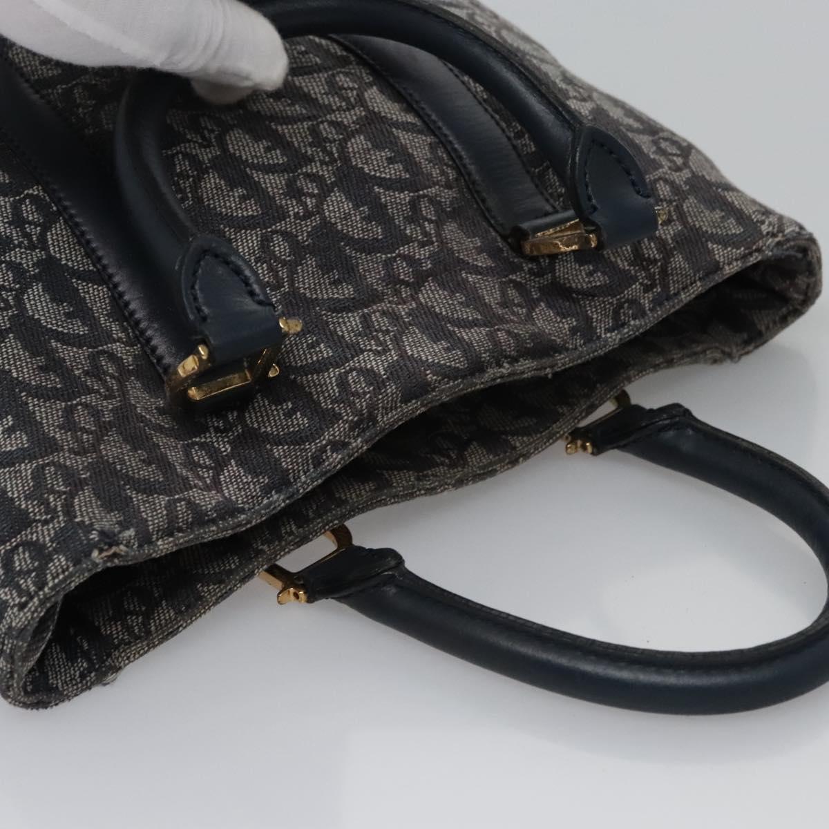 Christian Dior Trotter Canvas Hand Bag Navy Gold Auth bs22777