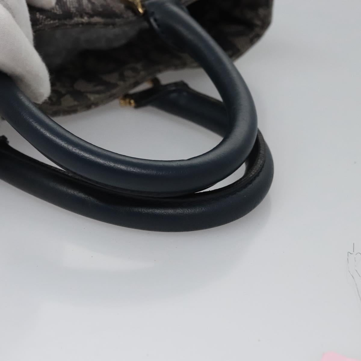 Christian Dior Trotter Canvas Hand Bag Navy Gold Auth bs22777