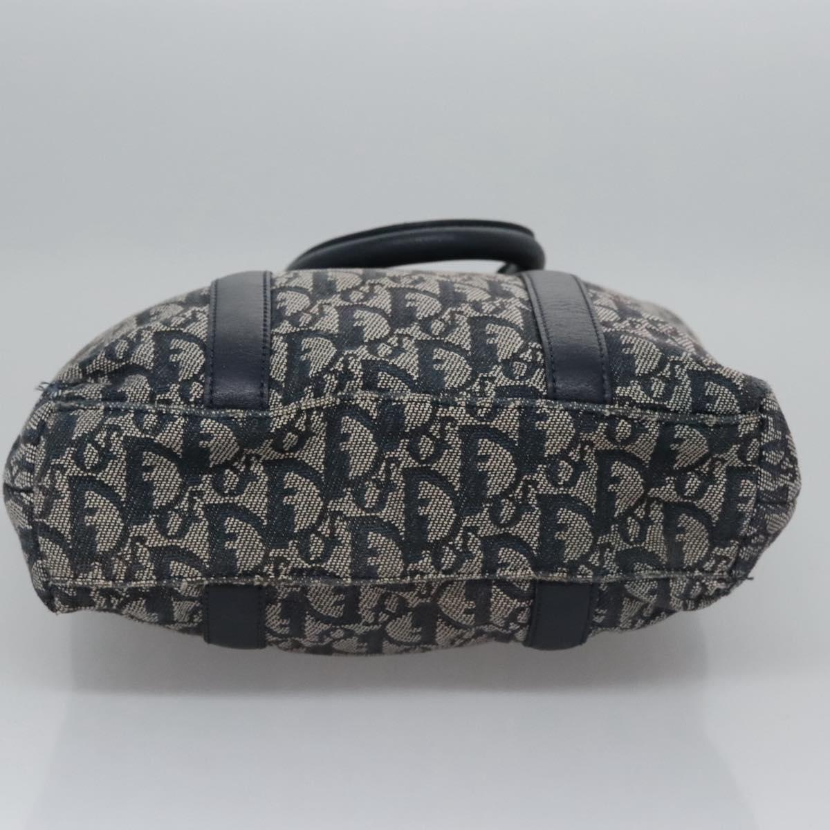 Christian Dior Trotter Canvas Hand Bag Navy Gold Auth bs22777