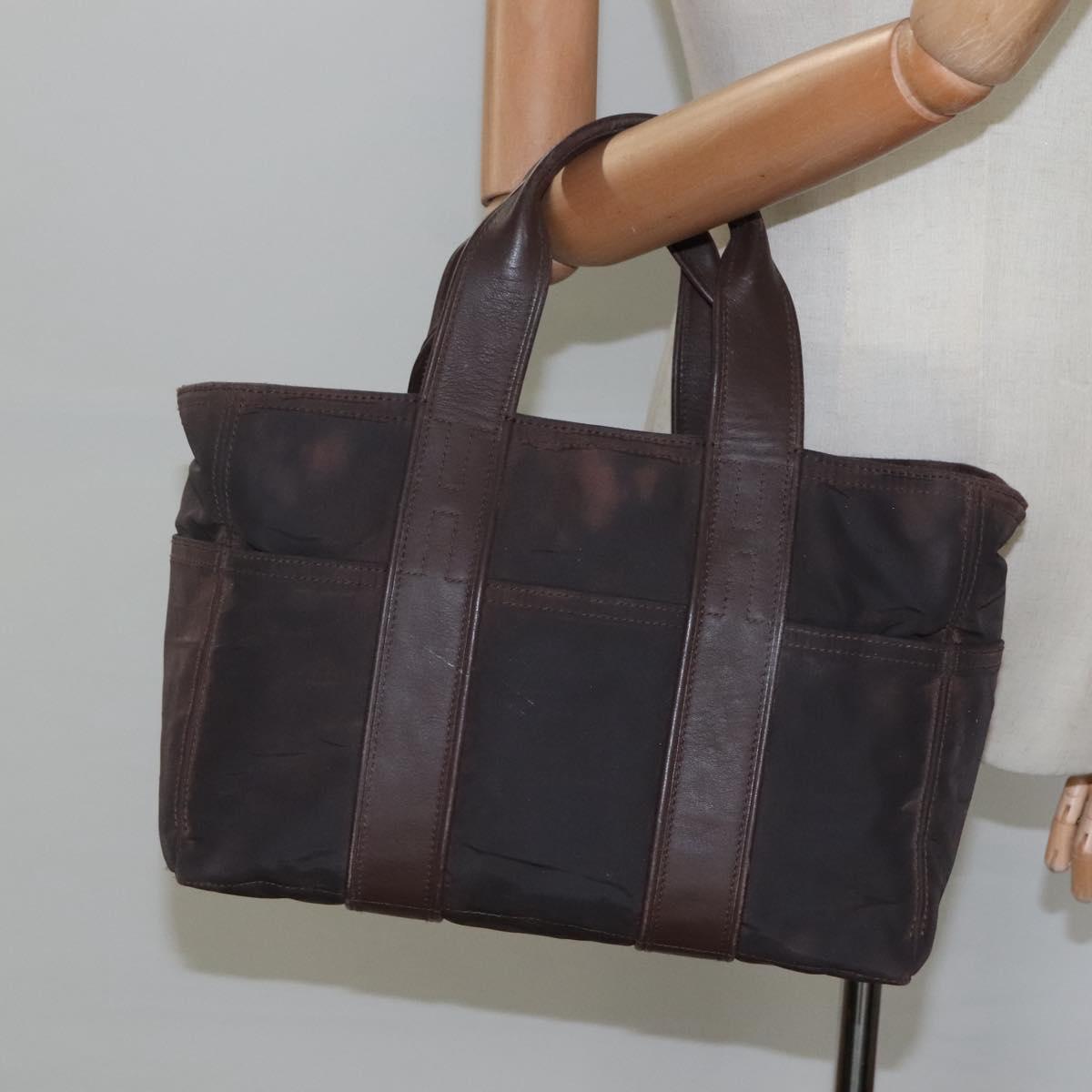 HERMES Acape Luco PM Hand Bag Nylon Brown Auth bs22799
