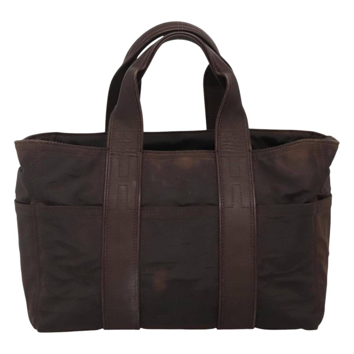 HERMES Acape Luco PM Hand Bag Nylon Brown Auth bs22799