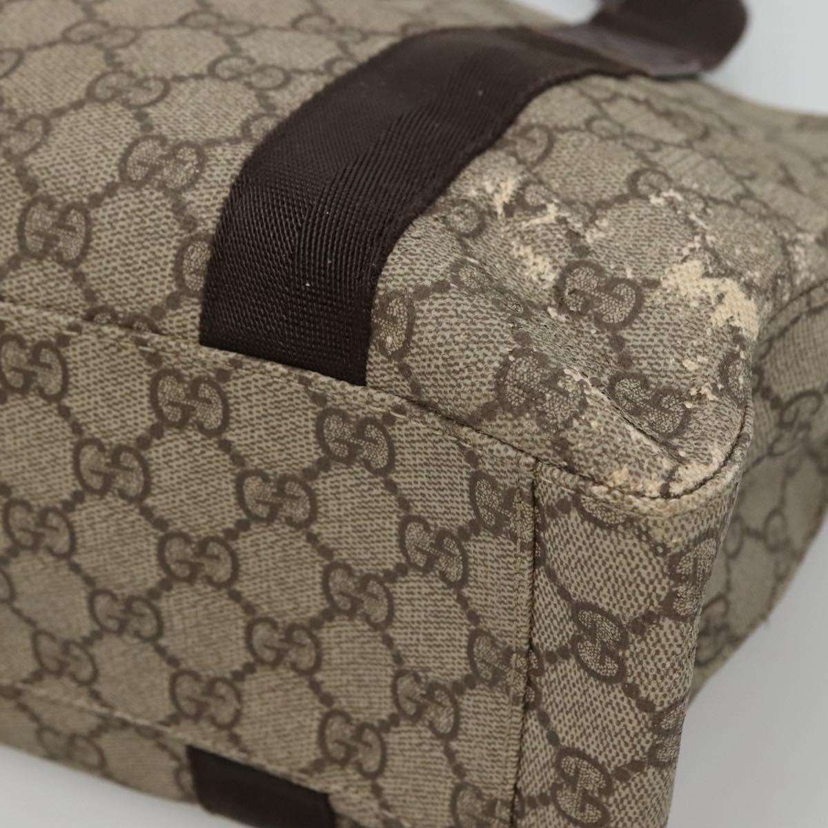 GUCCI GG Supreme Hand Bag PVC Beige Brown Silver 141976 Auth bs22810