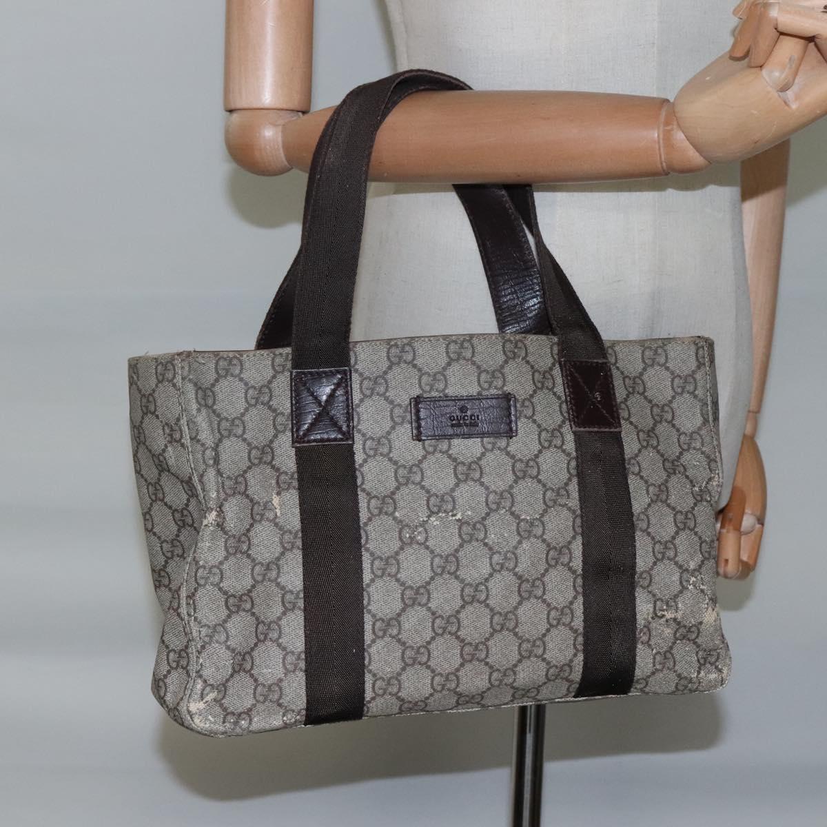 GUCCI GG Supreme Hand Bag PVC Beige Brown Silver 141976 Auth bs22810