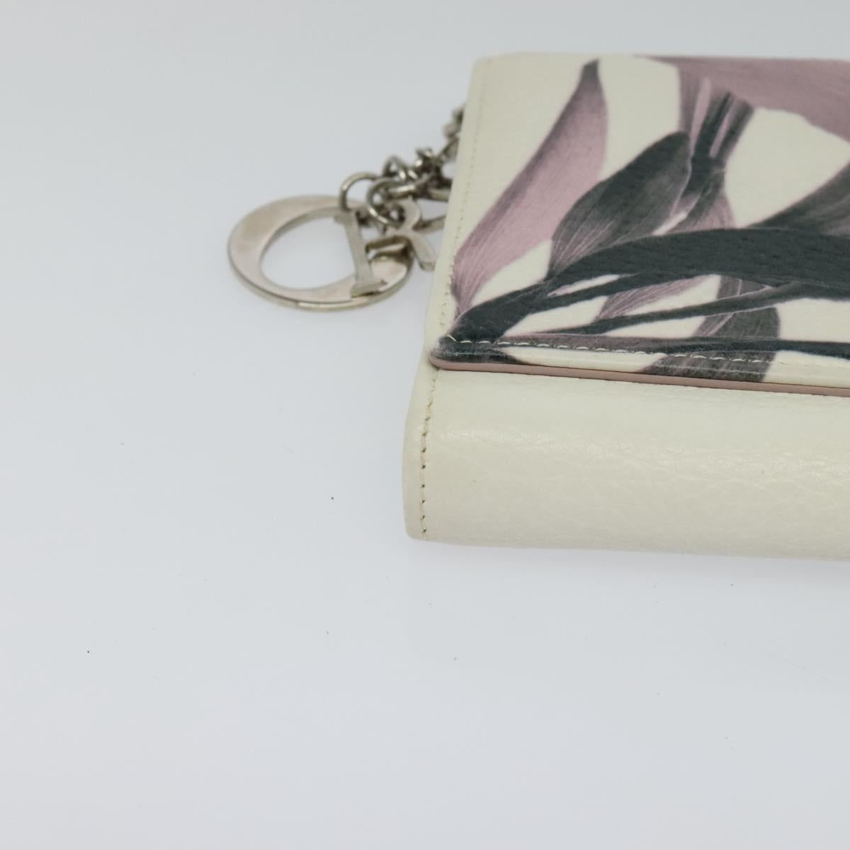 Christian Dior Chain Wallet Leather White Silver Auth bs22820