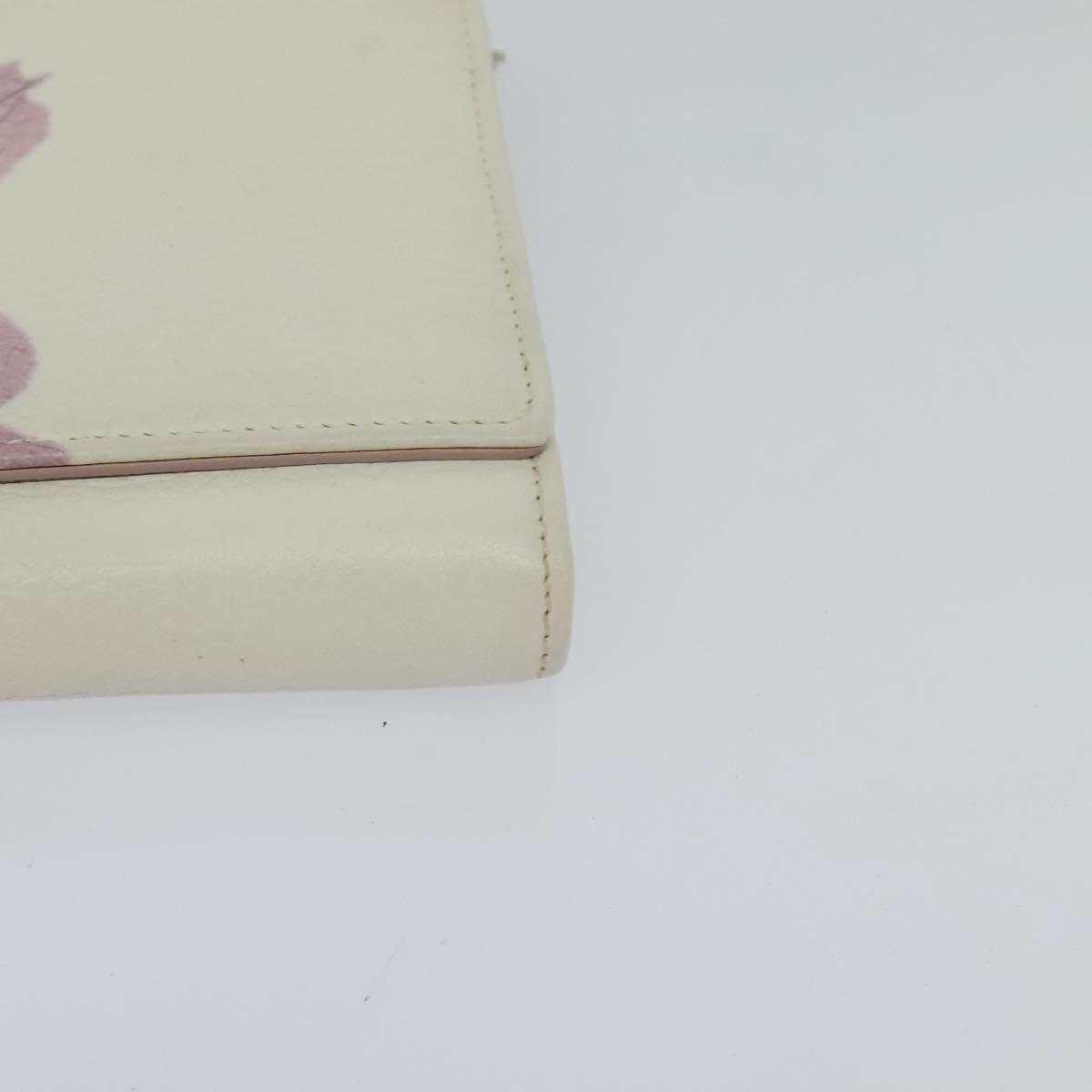 Christian Dior Chain Wallet Leather White Silver Auth bs22820