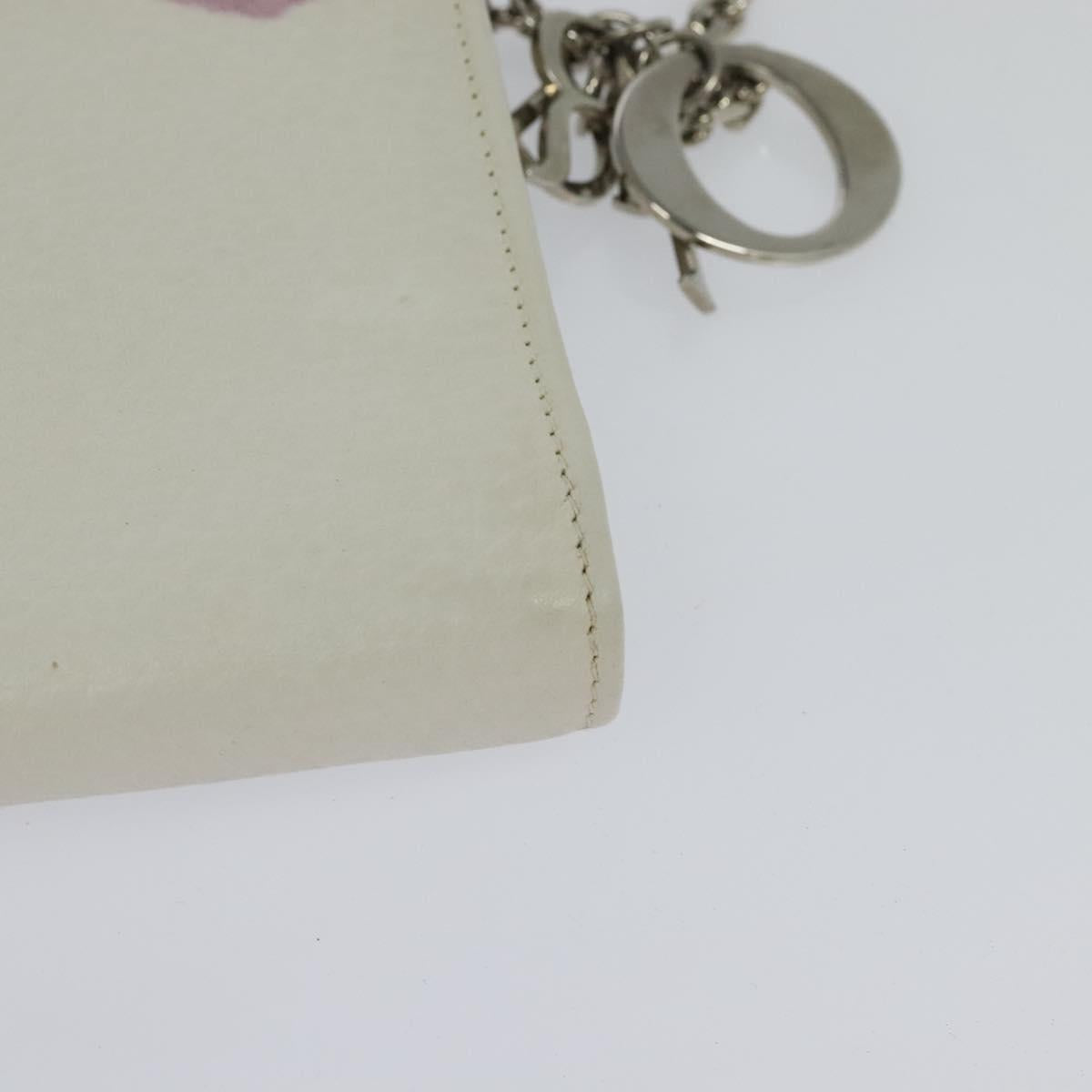 Christian Dior Chain Wallet Leather White Silver Auth bs22820