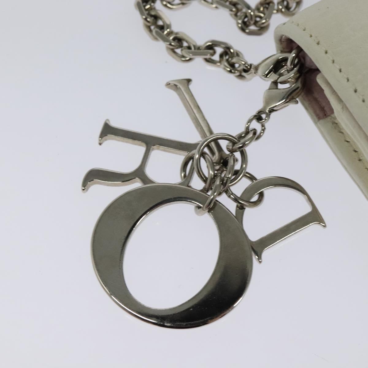 Christian Dior Chain Wallet Leather White Silver Auth bs22820