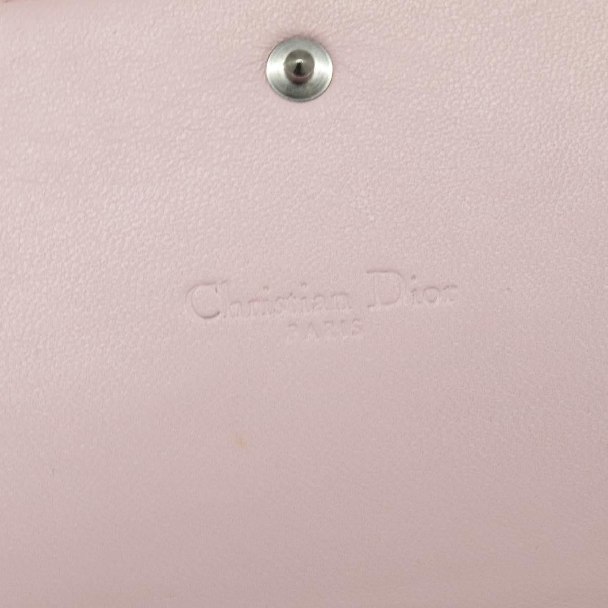 Christian Dior Chain Wallet Leather White Silver Auth bs22820