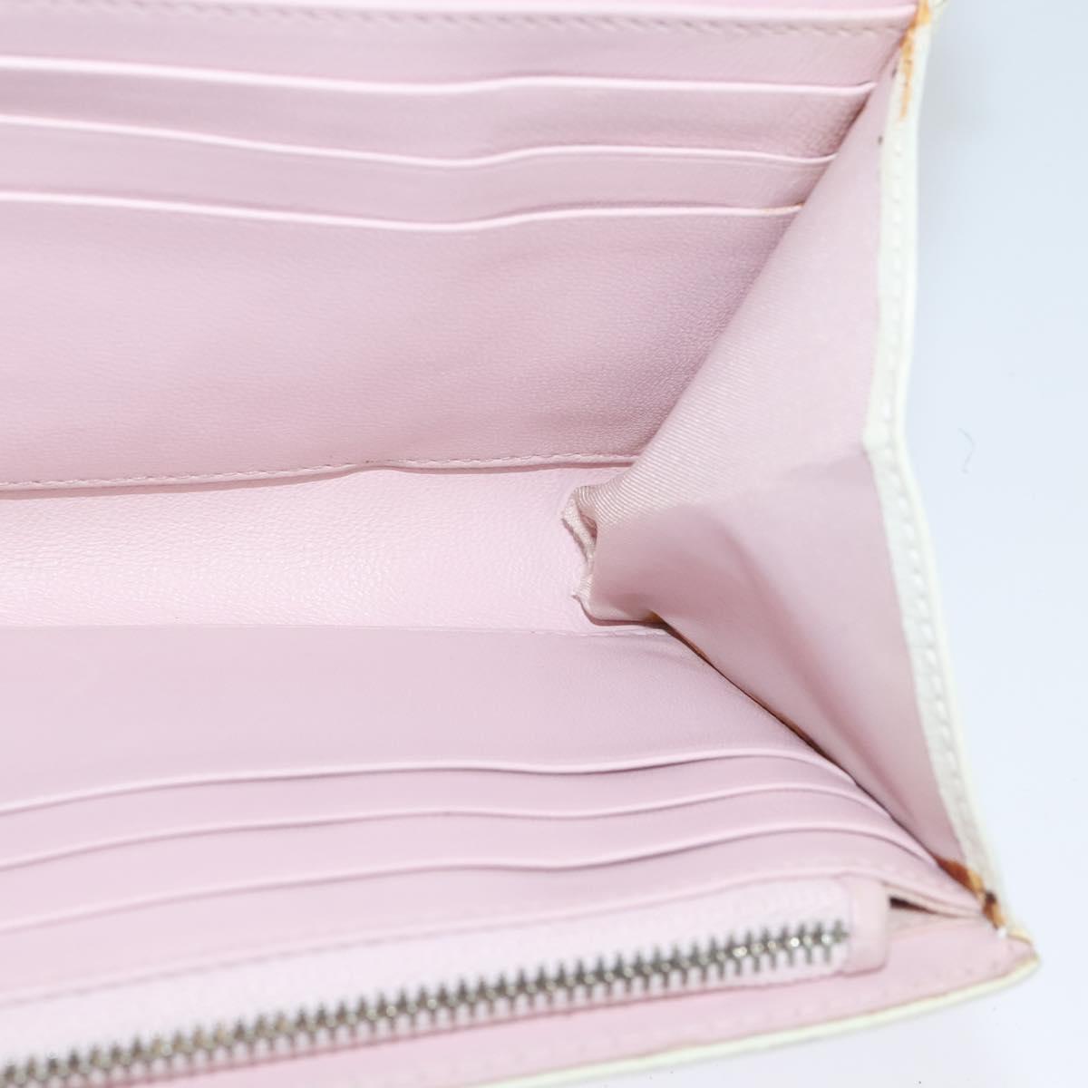 Christian Dior Chain Wallet Leather White Silver Auth bs22820