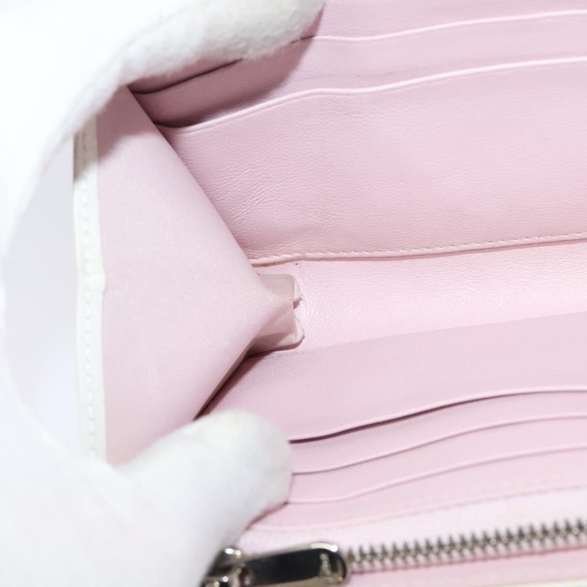 Christian Dior Chain Wallet Leather White Silver Auth bs22820