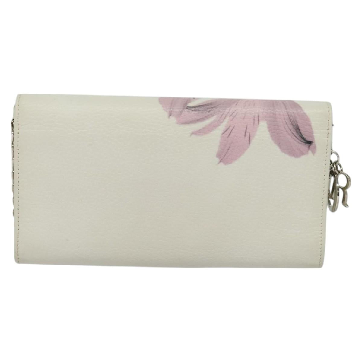 Christian Dior Chain Wallet Leather White Silver Auth bs22820