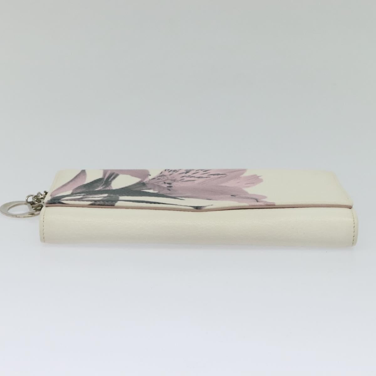 Christian Dior Chain Wallet Leather White Silver Auth bs22820