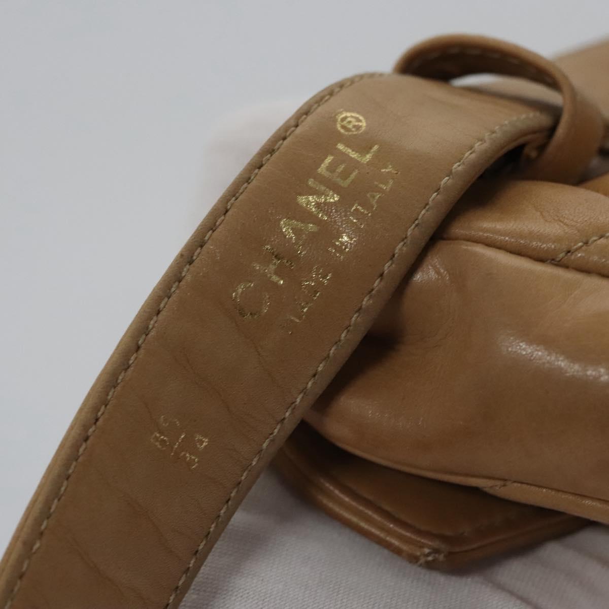 CHANEL Matelasse Chain Waist bag Lamb Skin Beige Gold CC Auth bs22827