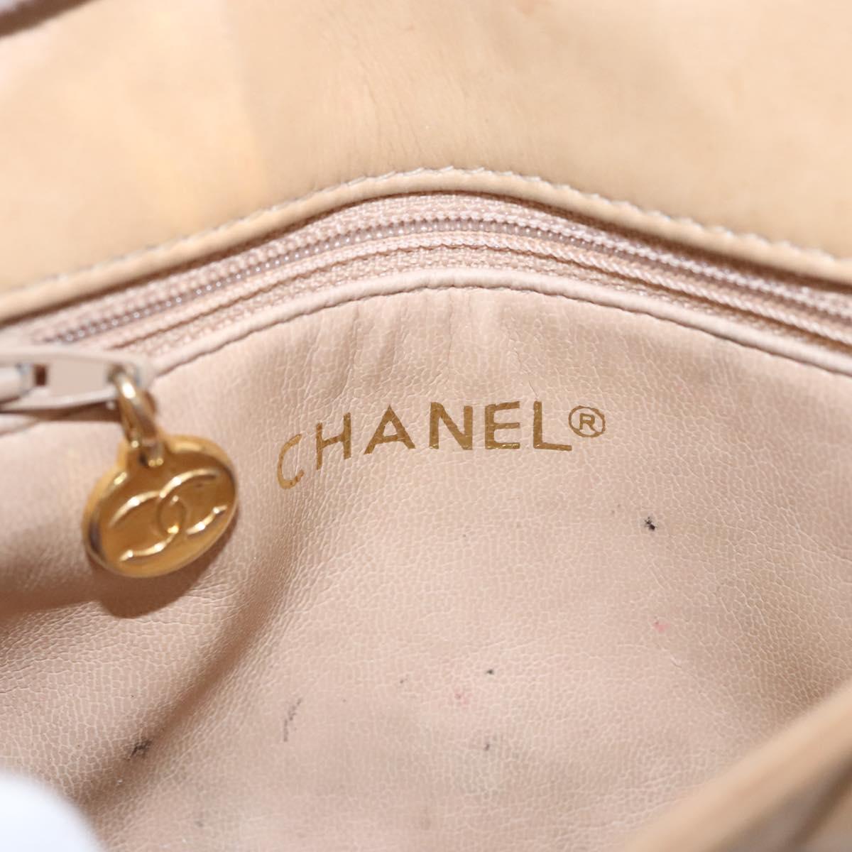 CHANEL Matelasse Chain Waist bag Lamb Skin Beige Gold CC Auth bs22827