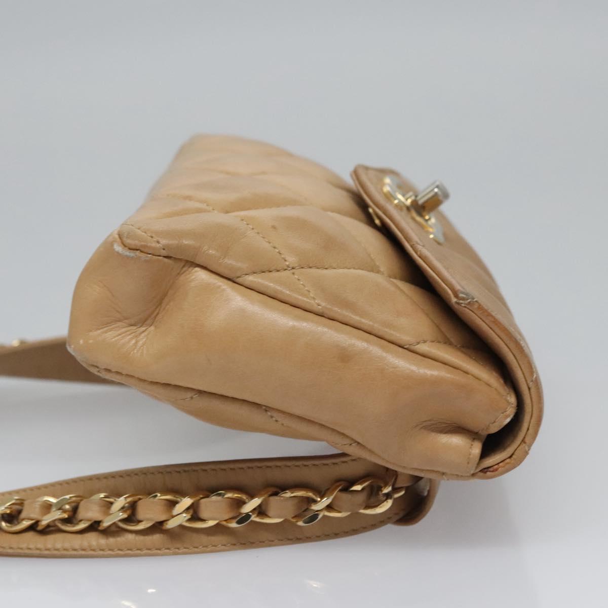 CHANEL Matelasse Chain Waist bag Lamb Skin Beige Gold CC Auth bs22827