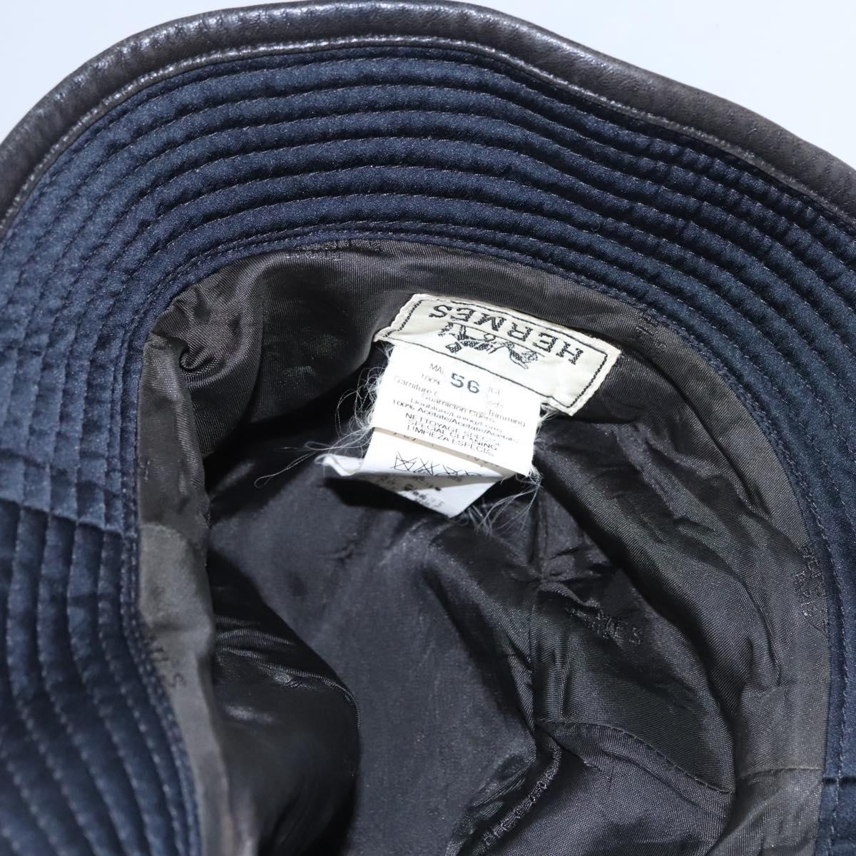 HERMES Hat Cotton 2Set Black Navy Auth bs22904