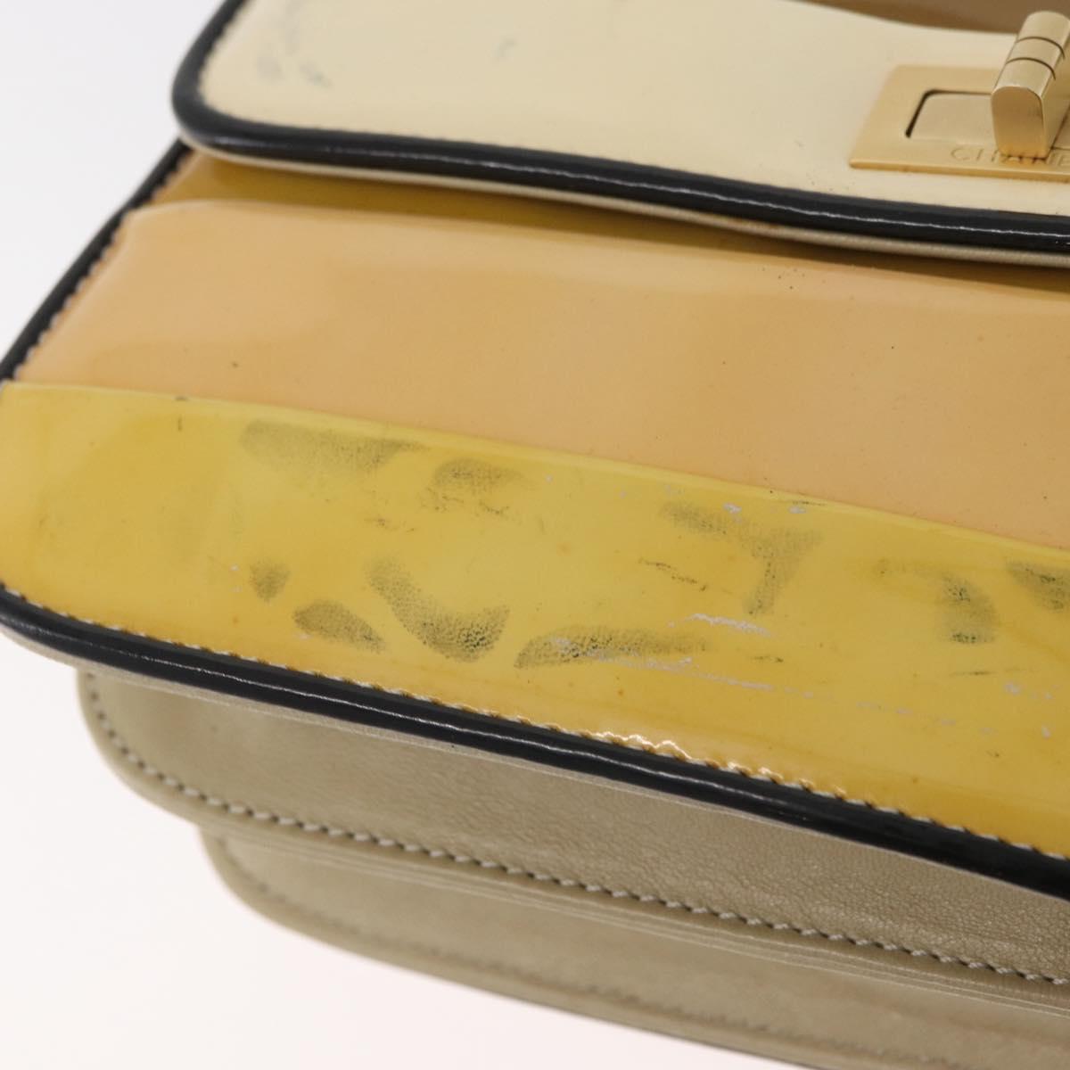 CHANEL Chain Shoulder Bag Patent leather Yellow Gold CC Auth bs22911