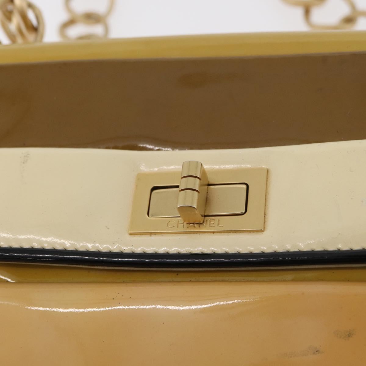 CHANEL Chain Shoulder Bag Patent leather Yellow Gold CC Auth bs22911