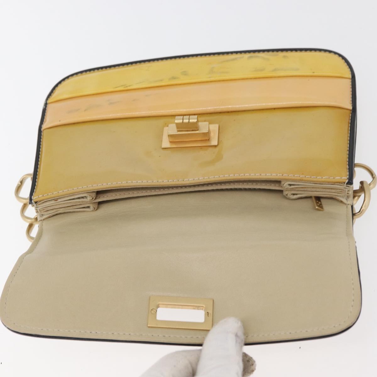 CHANEL Chain Shoulder Bag Patent leather Yellow Gold CC Auth bs22911