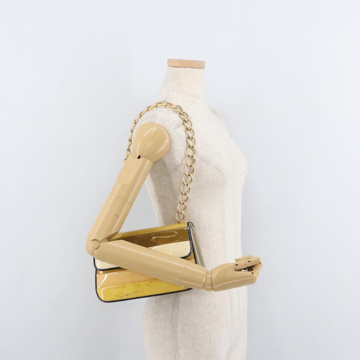 CHANEL Chain Shoulder Bag Patent leather Yellow Gold CC Auth bs22911
