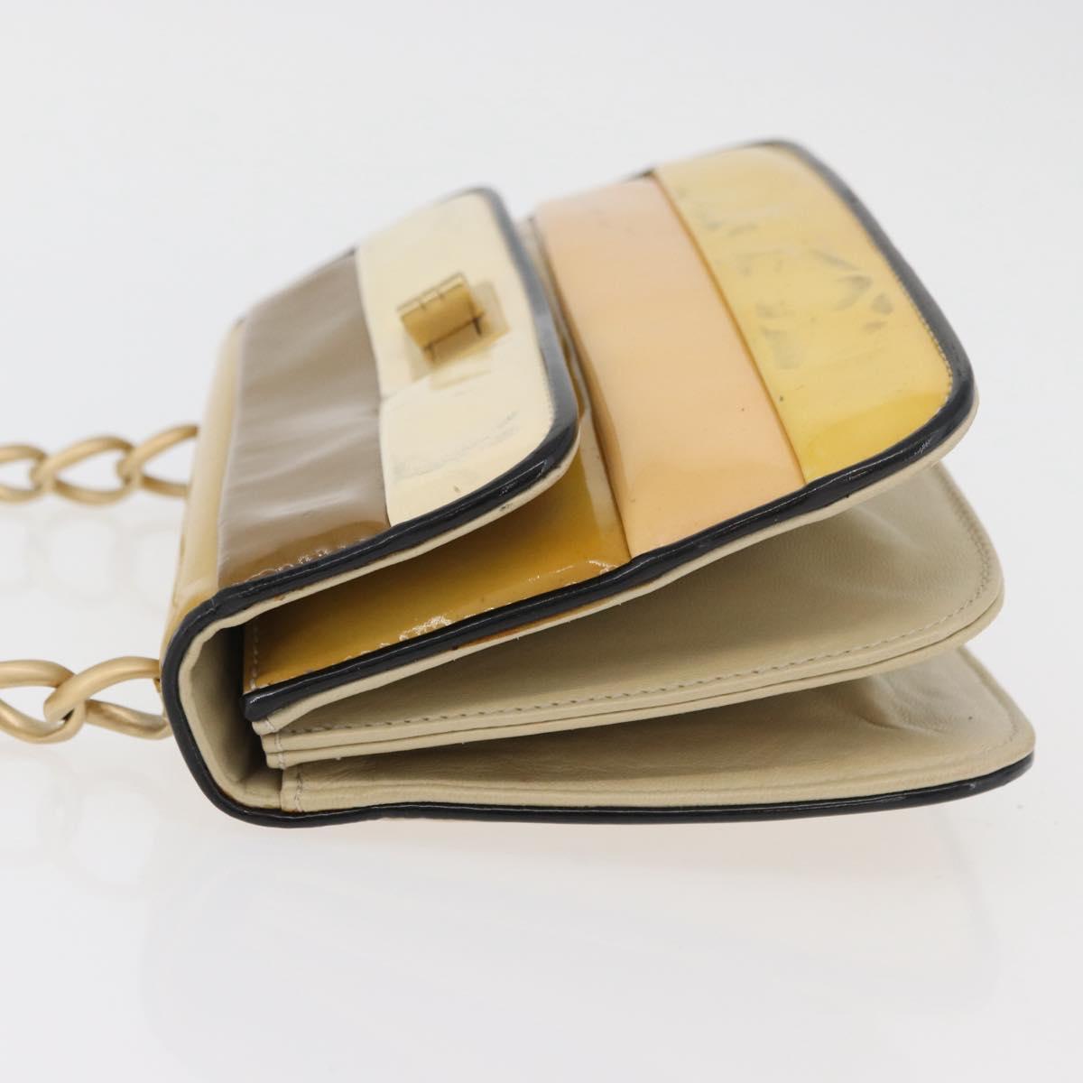 CHANEL Chain Shoulder Bag Patent leather Yellow Gold CC Auth bs22911