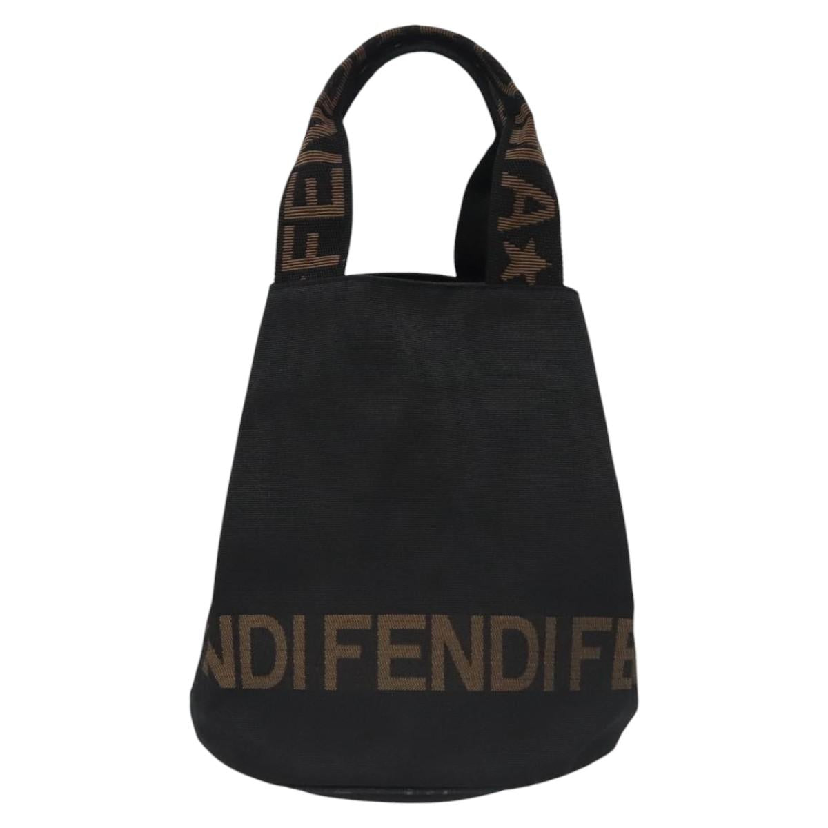 FENDI Hand Bag Nylon Brown Black Silver Auth bs22947
