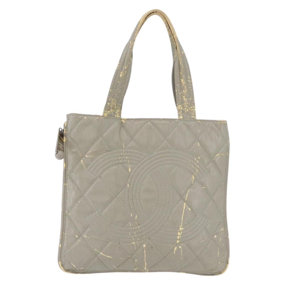 CHANEL Tote Bag Patent leather Gray CC Auth bs22950
