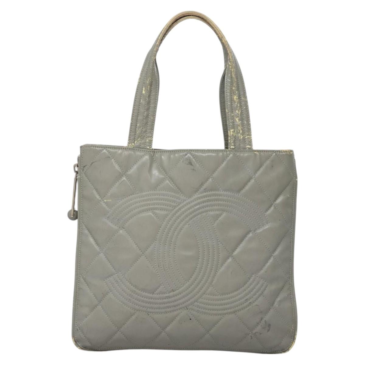 CHANEL Tote Bag Patent leather Gray CC Auth bs22950