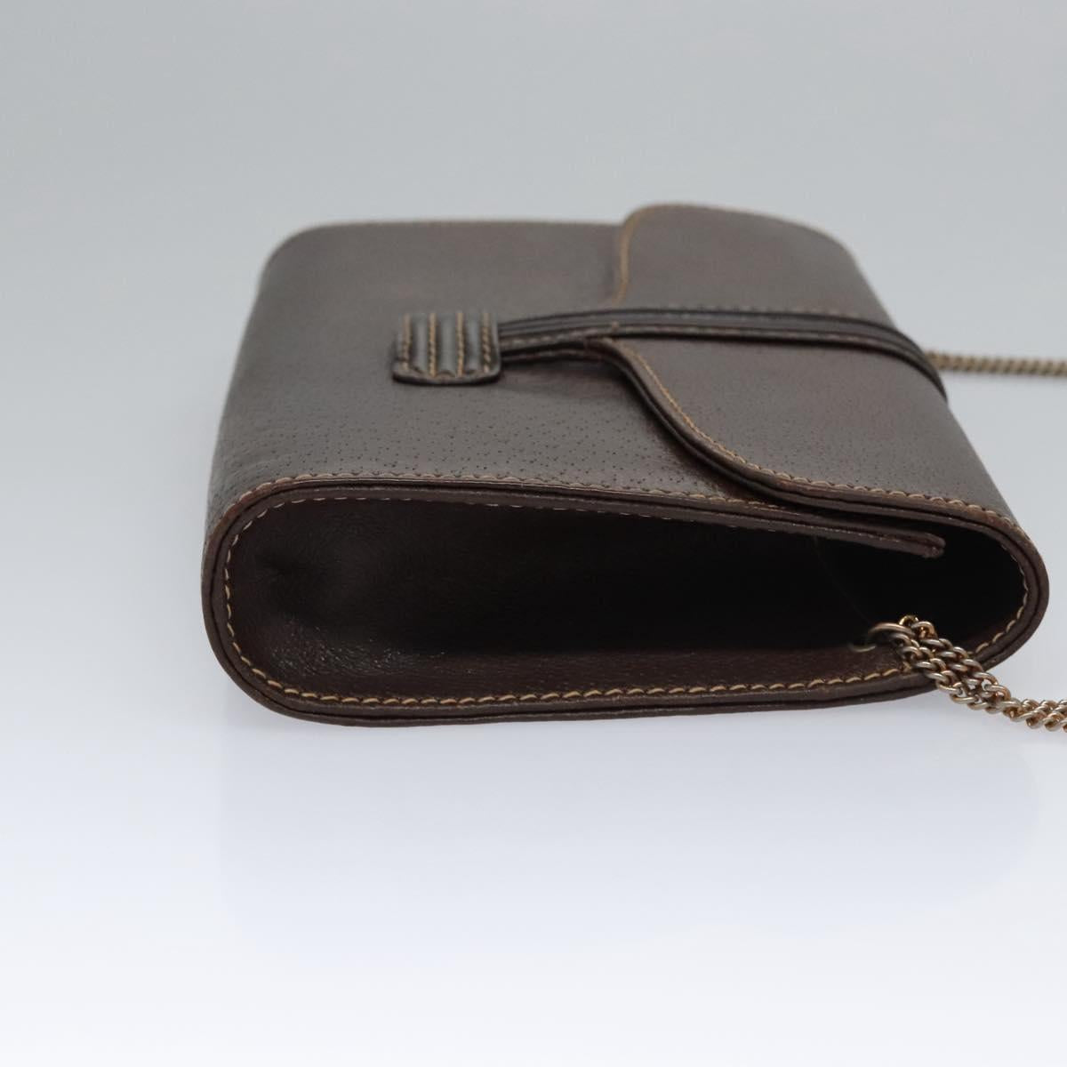 BALLY Chain Shoulder Bag Leather Brown Gold Auth bs22953