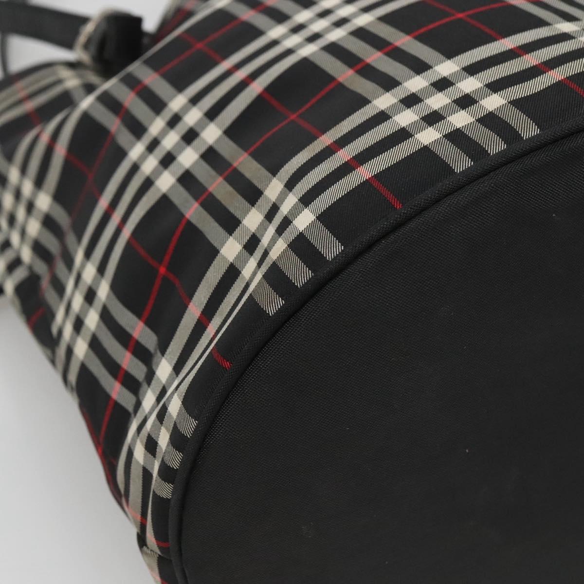 Burberrys Nova Check Blue Label Tote Bag Nylon Black Silver Auth bs22959