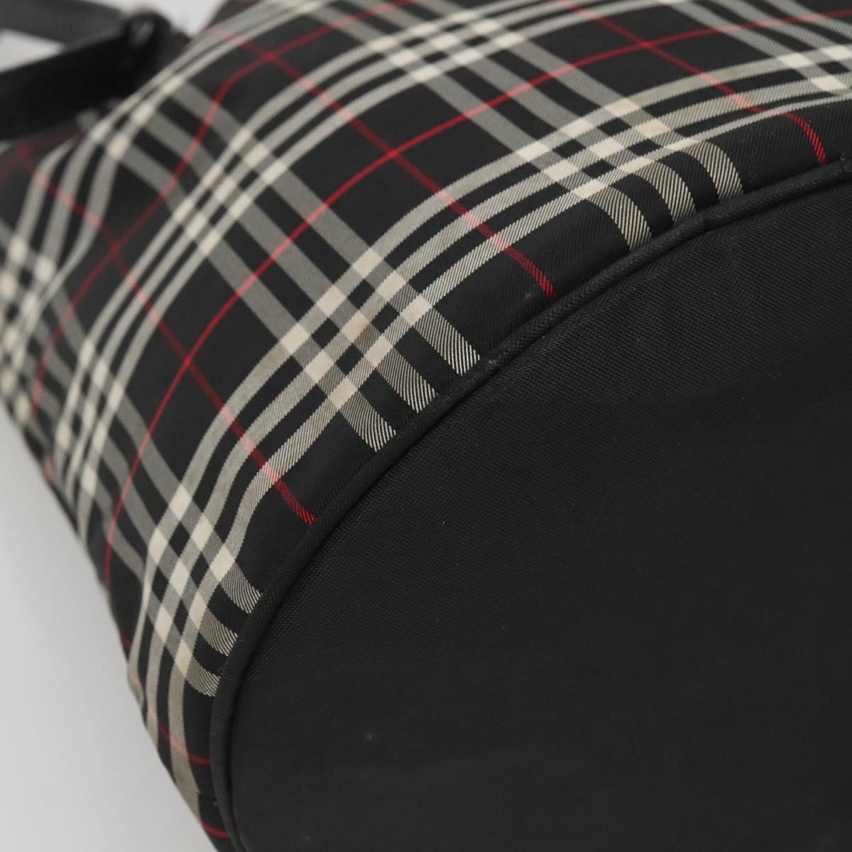 Burberrys Nova Check Blue Label Tote Bag Nylon Black Silver Auth bs22959