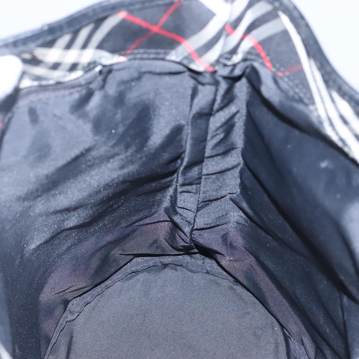 Burberrys Nova Check Blue Label Tote Bag Nylon Black Silver Auth bs22959