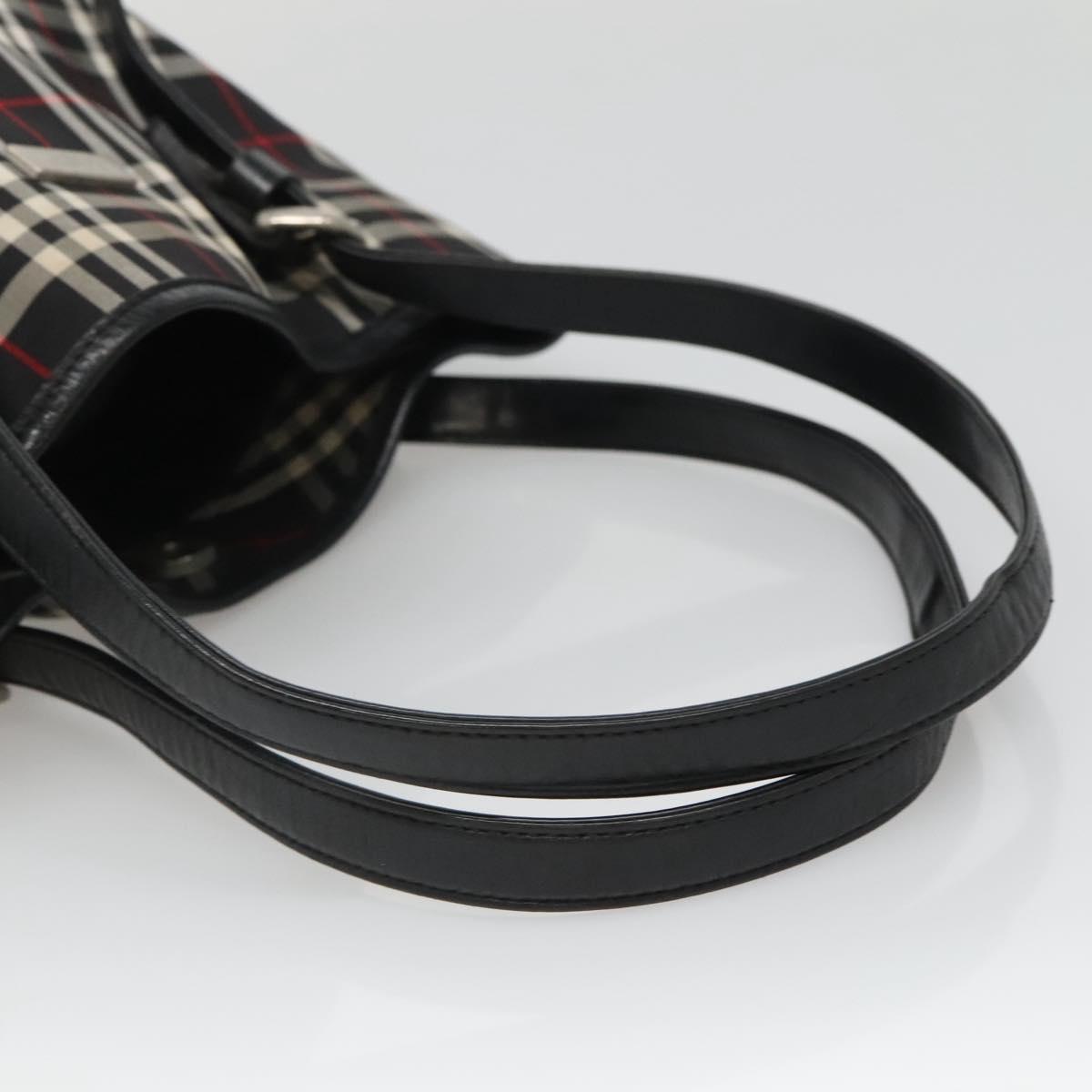 Burberrys Nova Check Blue Label Tote Bag Nylon Black Silver Auth bs22959