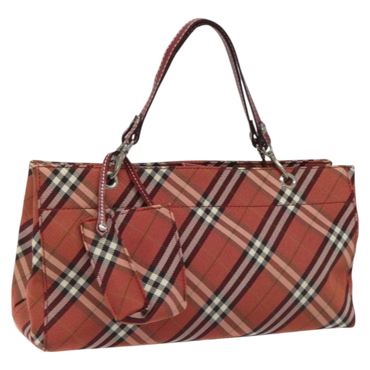 BURBERRY Nova Check Blue Label Hand Bag Nylon Red Silver Auth bs22960