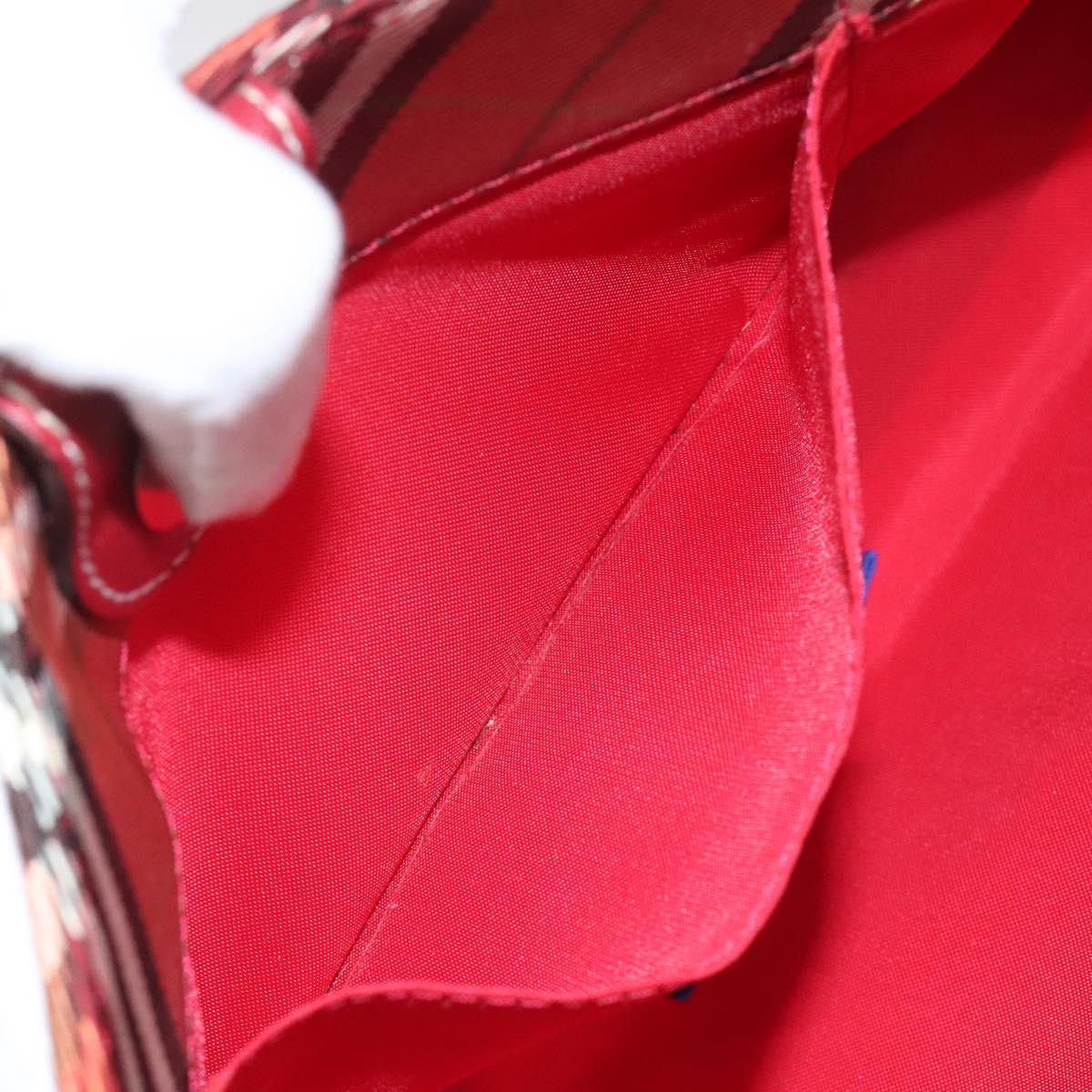 BURBERRY Nova Check Blue Label Hand Bag Nylon Red Silver Auth bs22960