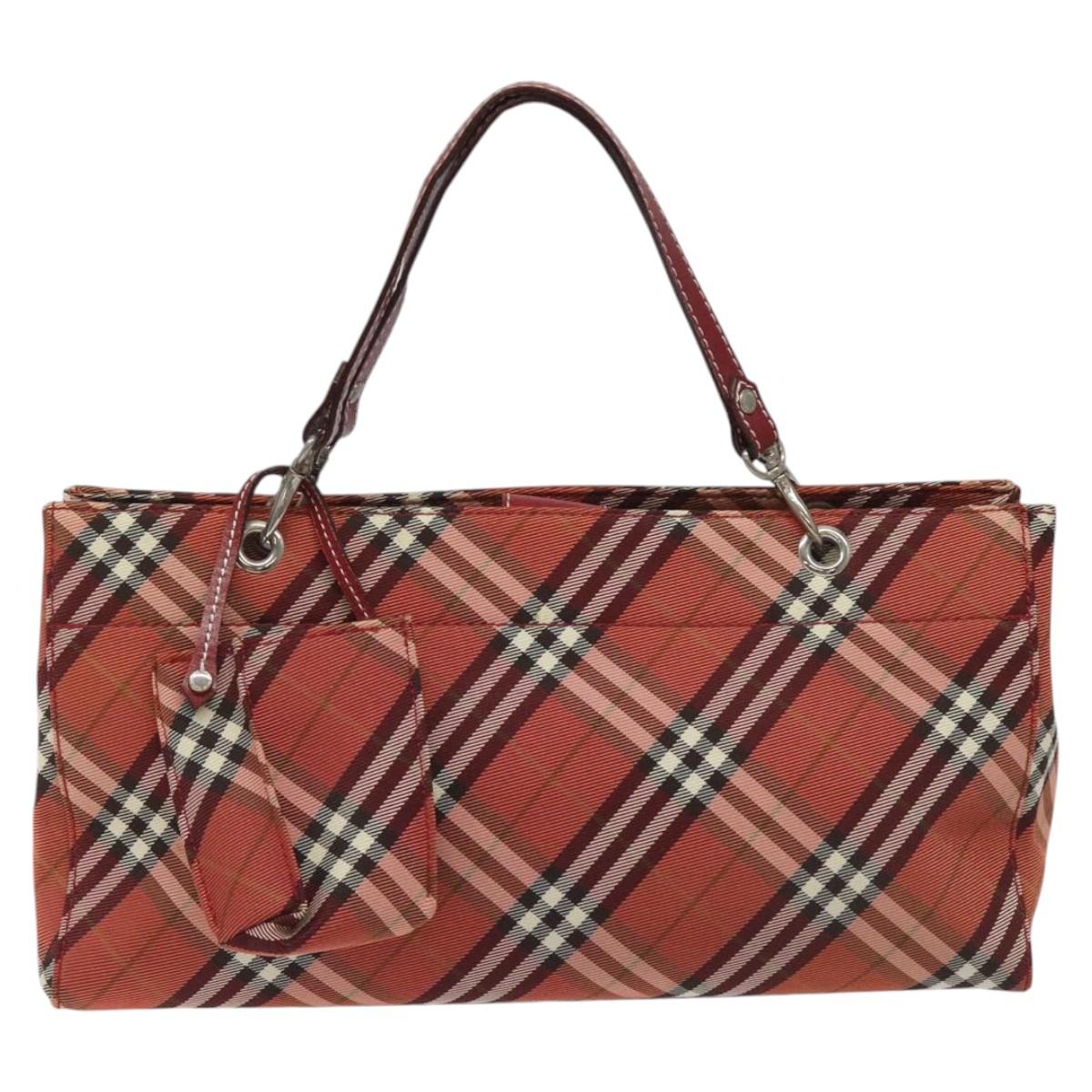 BURBERRY Nova Check Blue Label Hand Bag Nylon Red Silver Auth bs22960